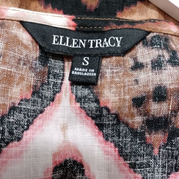 Ellen Tracy Linen Tunic Top Ikat Print Zipper Detail Size Small - Picture 5 of 11